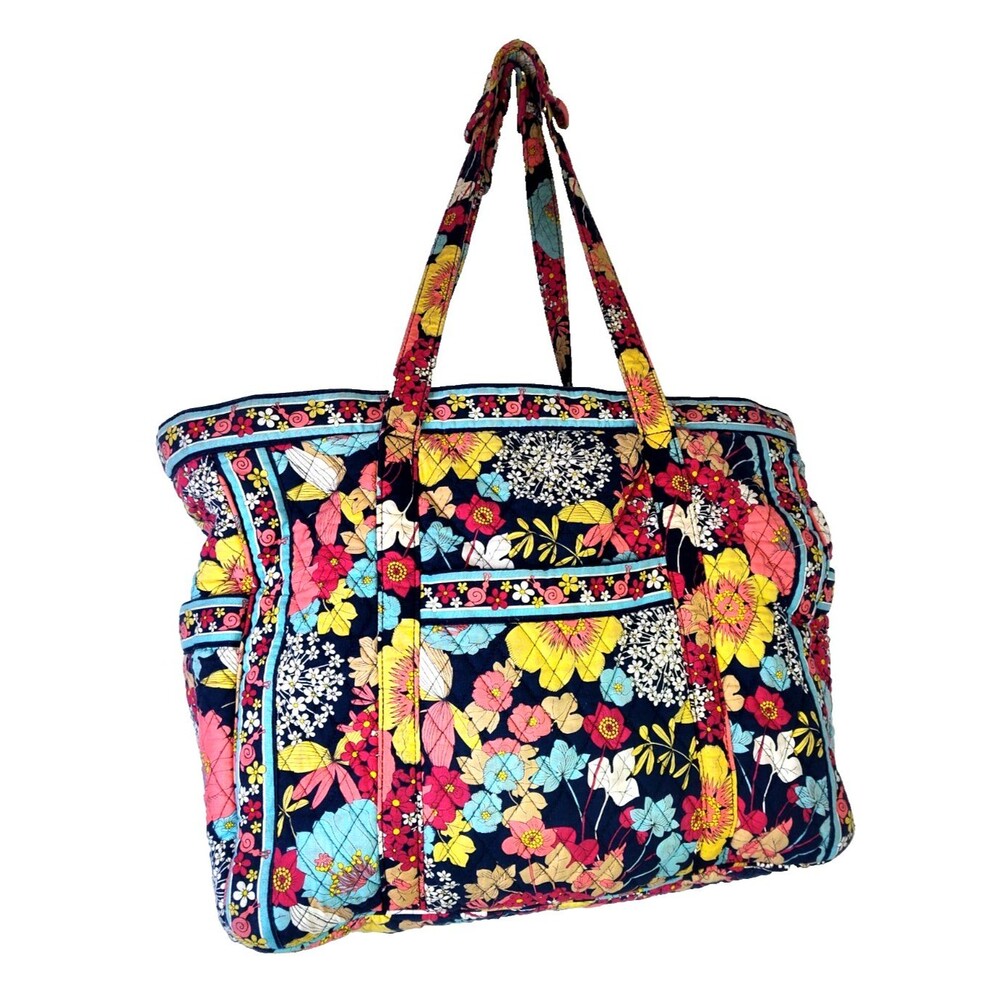 VERA BRADLEY Large Shoulder Bag Happy Snails Retired Pattern Dark Floral 17"x15"